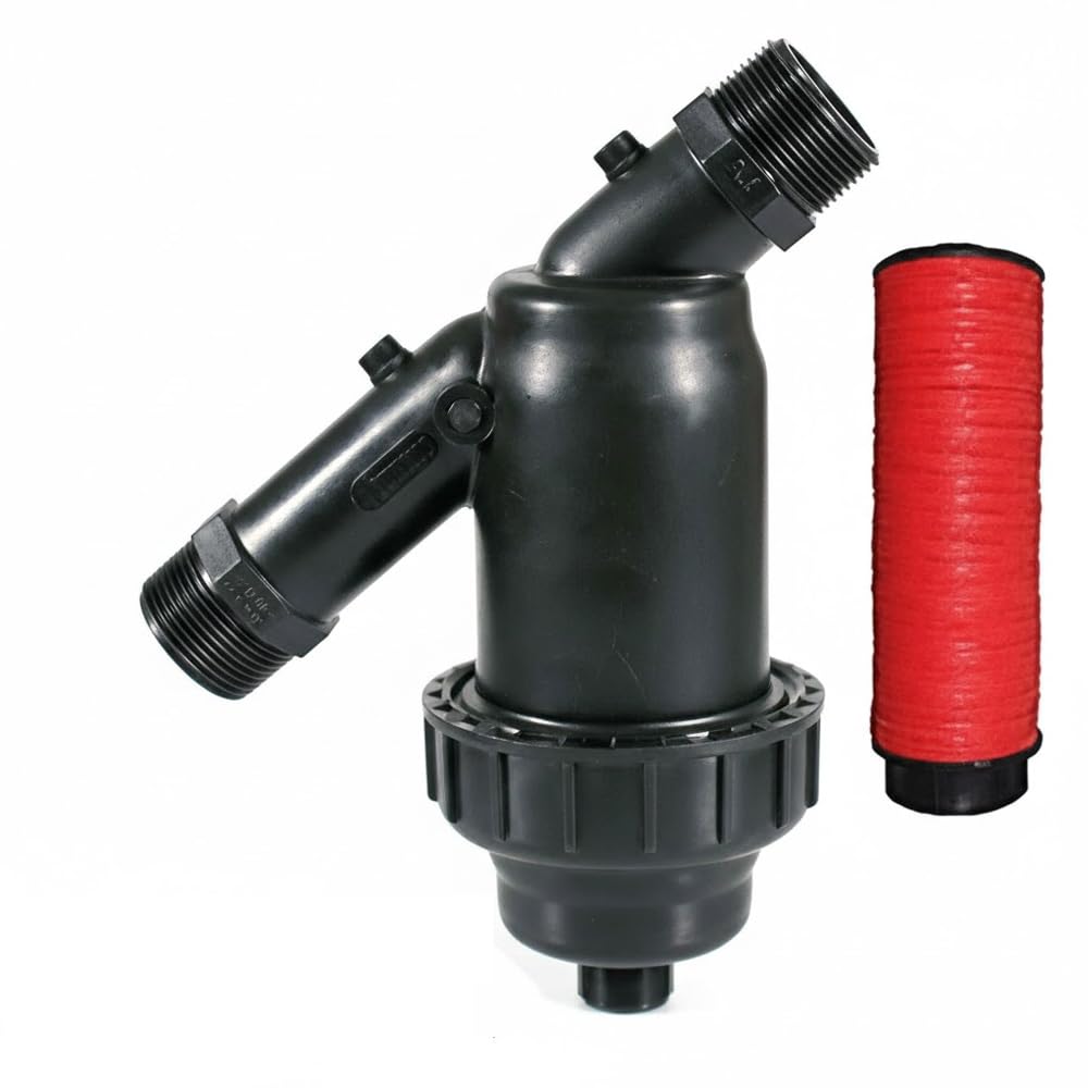 Suinga Filtre à anneaux 1" 120 mesh. Filetage mâle 1". Utilisé pour éviter l'entrée d'impuretés dans le réseau d'irrigation. Filetage mâle 1" pour s'adapter à un tuyau de 32mm, noir