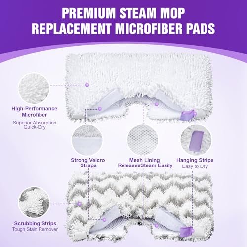Image of 8-Pack S3501 S3601 Steam Mop Replacement Pads Compatible with Shark Steam Pocket Mops S3501 S3601 S3550 S3801 S3901 S3601D S3801CO S3901D S3455K S2902 SE450, Washable Microfiber Mop Pads Reusable