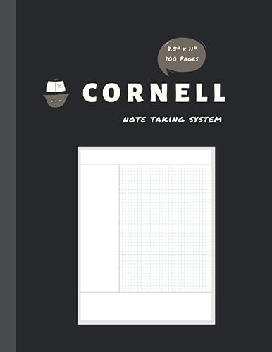 Cornell Notes: Note-Taking System A4 Notebook with Graph Paper 100 pages, standard notebook paper size | Classic Design - Black Color