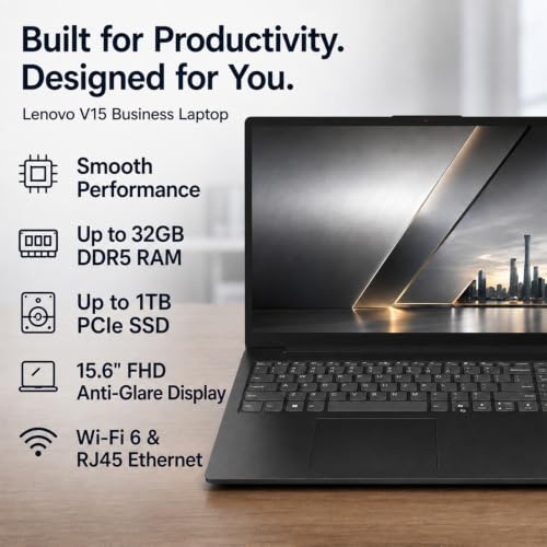 Image of Lenovo 2026 V15 Slim Laptop | 15.6 inch Anti-Glare FHD Display | Intel Powerful Quad-Core Processor | 8GB DDR5 RAM | 512GB SSD | Wi-Fi 6 | RJ45 Ethernet | Long Battery Life | Win 11 Pro | MS 365 Web