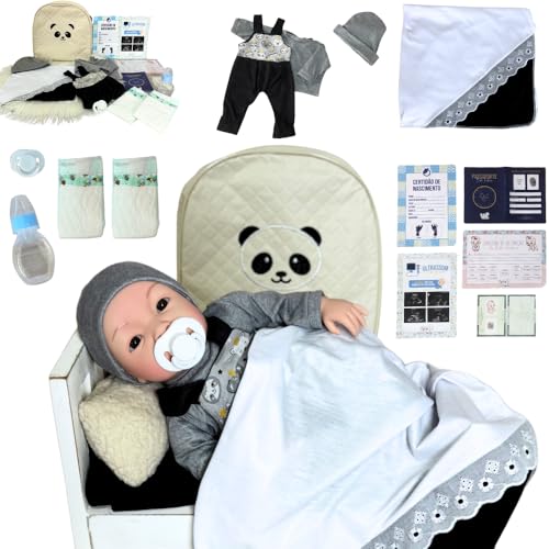 Boneca Bebê Reborn Menino Príncipe Com Acessórios + Mochila Panda