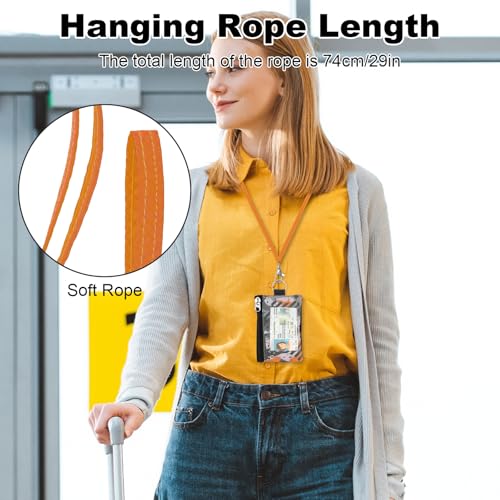 Image of Minimalist RFID Wallet with Lanyard, Multi-functional ID Case with 2 Zipper Pockets and Key Chain for Men and Women, Tactical Badge Pouch Cards Holder, Coin Purse for Travel Sports - Two-Tone
