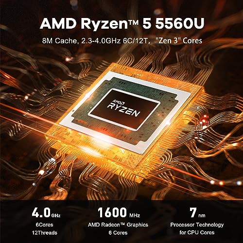 Image of Beelink Mini PC, AMD Ryzen 5560U(Turbo 4.0GHz, 6C /12T), 16GB DDR4 500GB PCIE3.0 SSD SER5 Mini Desktop Computers, Support 4K@60Hz Triple Display /WiFi 6 /BT5.2 /DP1.4 /HDMI2.0 /USB3.2 Home /Office