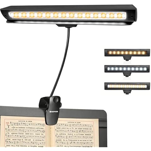 Rechargeable Music Stand Light, 19 LEDs Clip On Reading Light - 3 Level Brightness Settings, 3 Color Temperature Optional (Warm/Cool White/Natural Light Color), Perfect for Piano, Reading, Sewing Cover