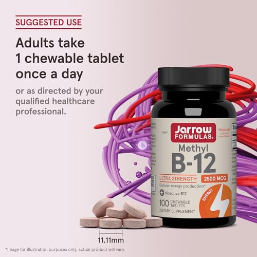 Jarrow Formulas Methyl Vitamin B12 2500 mcg, 100 Chewable Tablets, Tropical Flavored- Bioactive B12 Vitamin - Supports Cellular Energy Production, Brain Health & Metabolism - 100 Servings (Pack of 2) - image 6