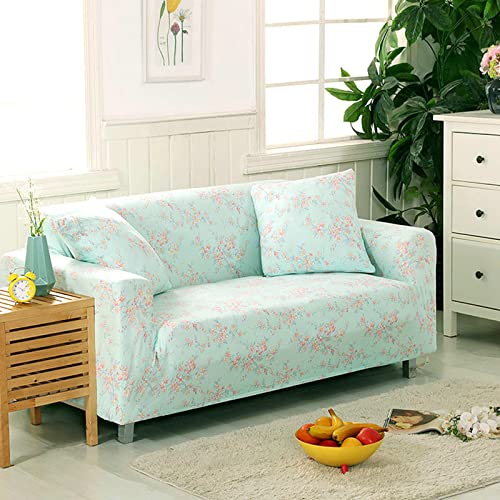 Funda de sofá con flores para salones modernos KnSam protector elástico cian y rosa 6