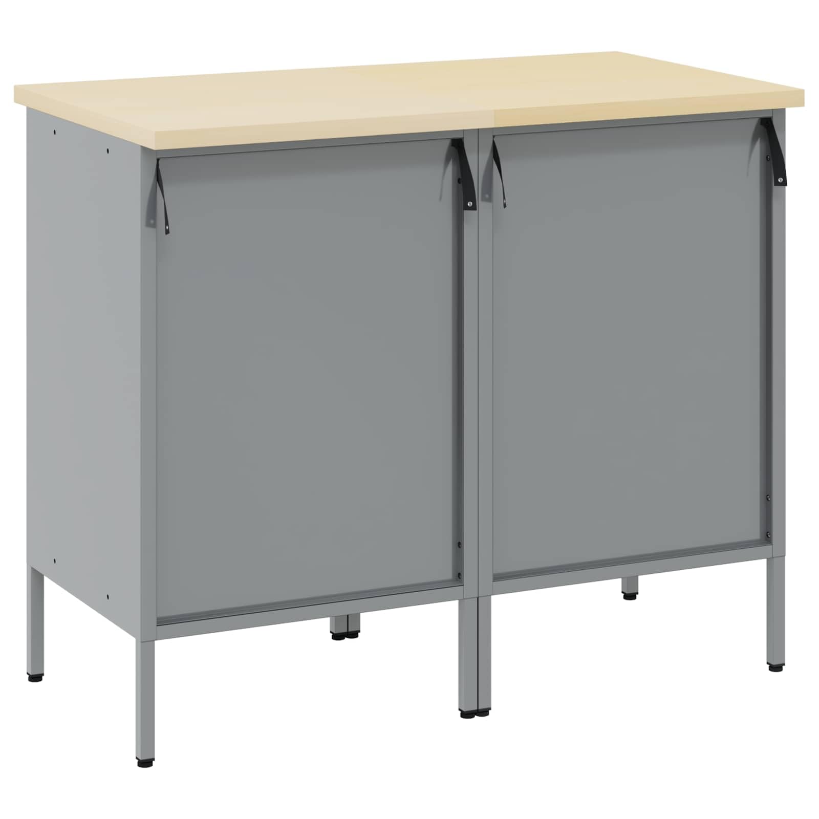 Banco da lavoro con cassetti 2 pezzi, nero e grigio, 75 x 45 x 85 cm, armadio da officina in legno e acciaio per attrezzi