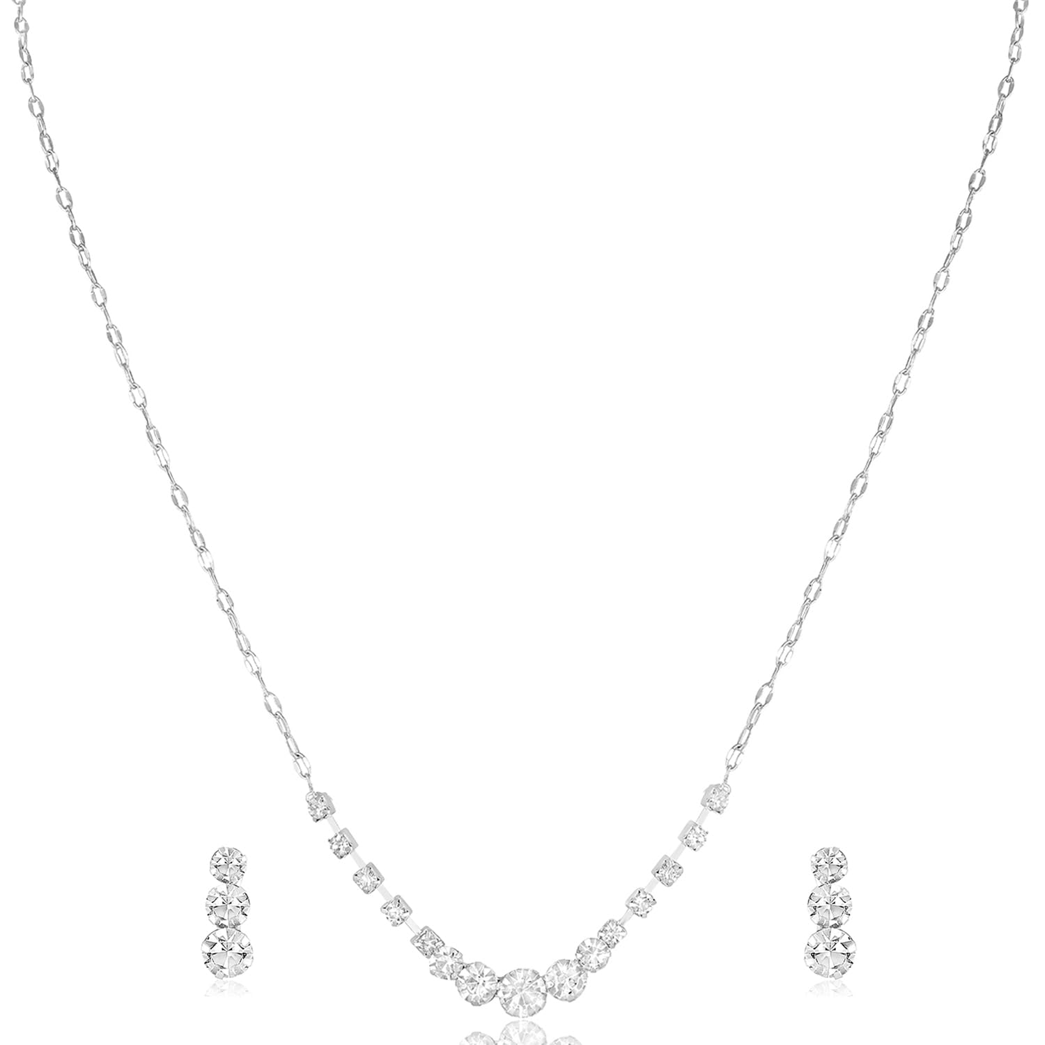 Silver Plated Crystals Studded Necklace and Earrings Set Fashion Jewellery Gift for Women & Girls-image-17