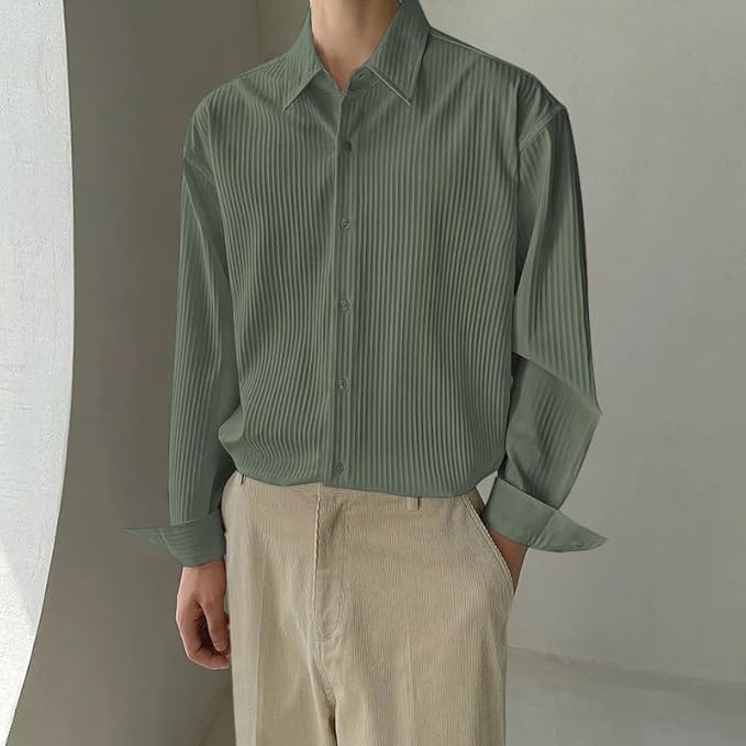 Image of GRECIILOOKS Men's Formal Button Down Shirt - Slim Fit Polycotton Shirt's for Men | Textured Full Sleeve| Business & Meeting Ready (Available in Plus Size)