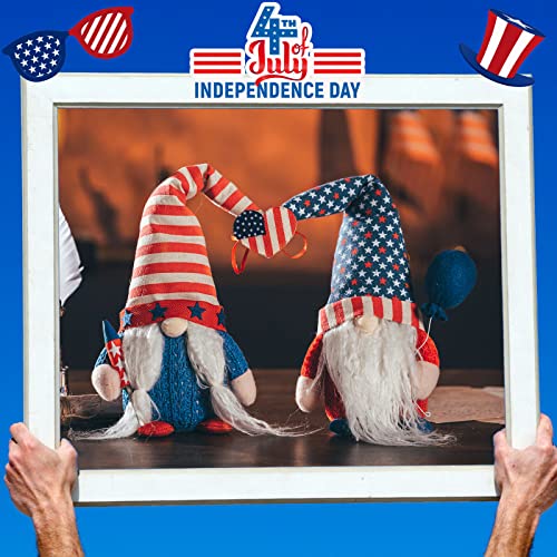 Unanscre 4Th Of July Patriotic Gnomes Decorations - 2Pcs Mr & Mrs Conjoined American Heart Handmade Plush Elf Swedish Tomte Veterans Memorial Day Decor, Fourth Of July Independence Day Table Ornament #TOP6