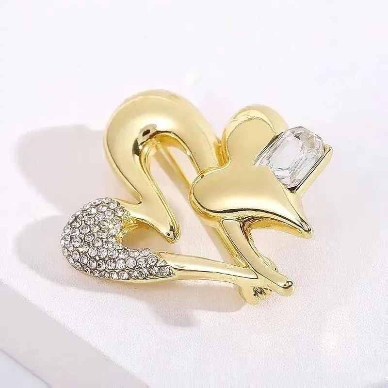 Image of Heart Gold Brooch Pins Rhinestone Crystal Lapel Pin Brooches for Women Girl Fashion Jewelry Gift