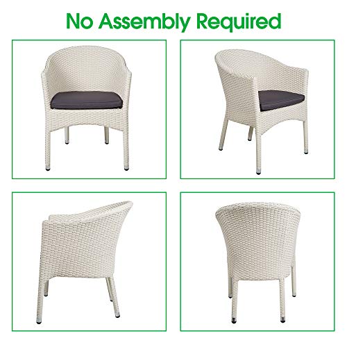 Try & Do Patio Rattan Dining Chair, Outdoor Pe Wicker Chair With Removable Soft Sponge Cushion, All-Weather Armchair With Armrest And Sturdy Steel Frame For Outside Indoor Use, White, 1 Pack #TOP5