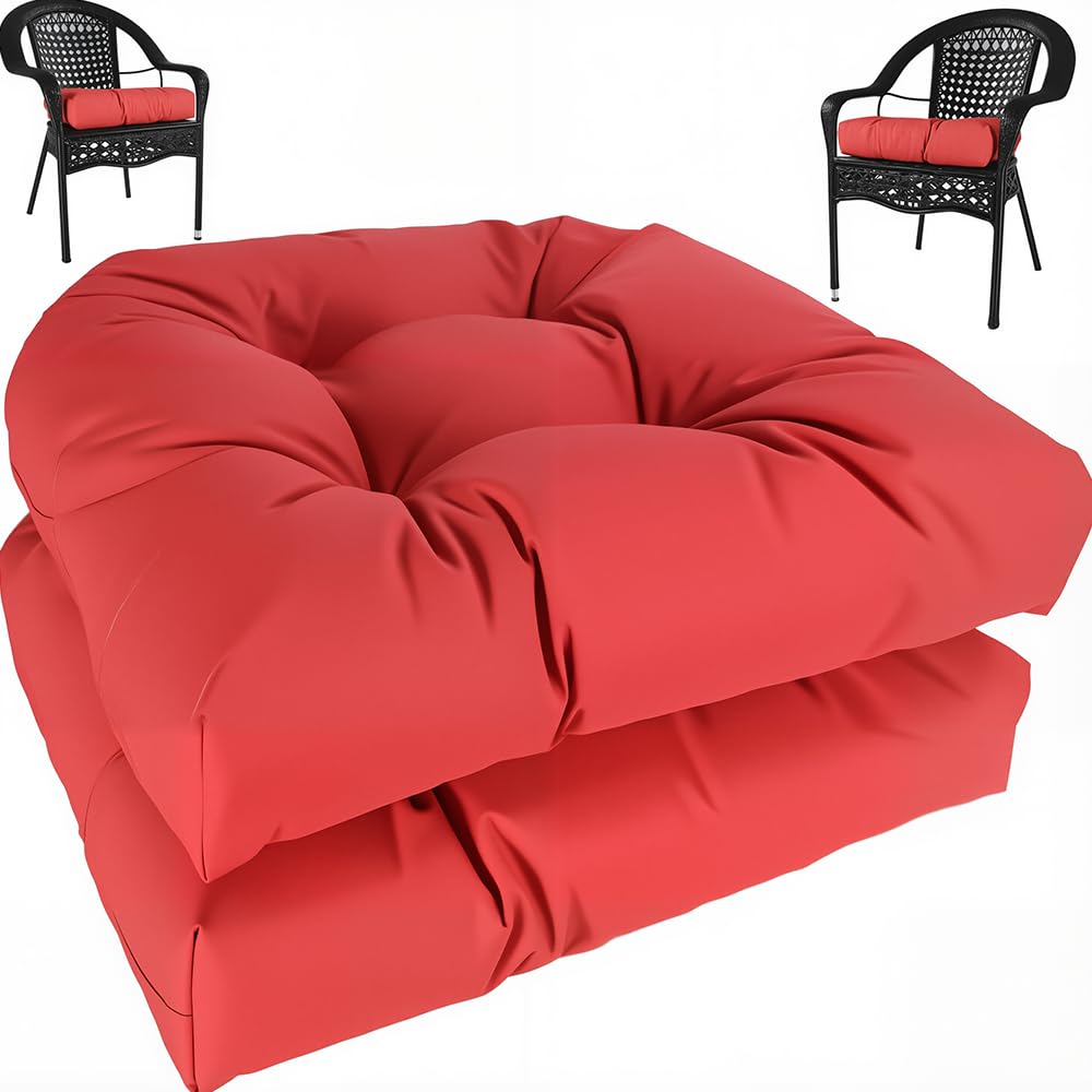amberr Outdoor Chair Cushions Set of 2, Waterproof Outdoor Seat Cushions for Patio Furniture,Wicker Chair Cushions with Adjustable Straps (Red, 19" x