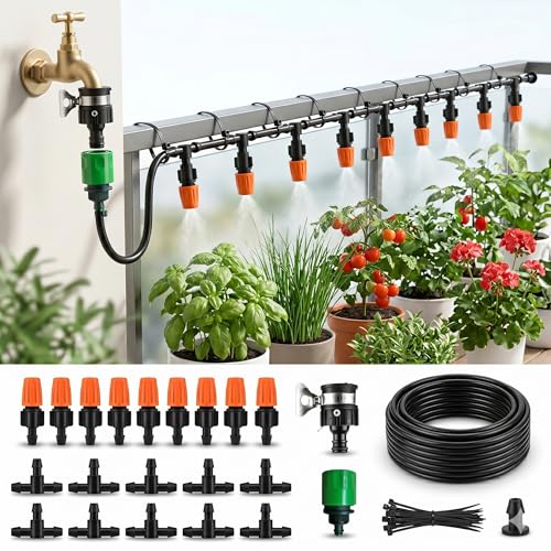 Image of JERN DIY 10 Nozzle Drip Irrigation Kit for Plants, Automatic Plant Watering System with Misting Cooling Nozzles, DIY Garden Irrigation Set for Balcony, Terrace, Lawn, Patio, Greenhouse & Outdoor Use