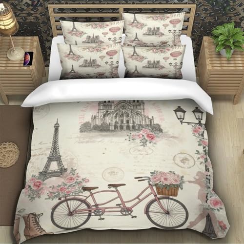 Doux linge de lit imprimé en 3D vintage parisien pour l'ambiance romantique des couples