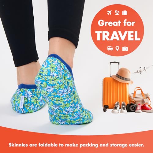 Image of Snoozies Garden Flowers Skinnies slipper socks for Women Non-Slip Lightweight Soft Sherpa Lining Foldable Travel