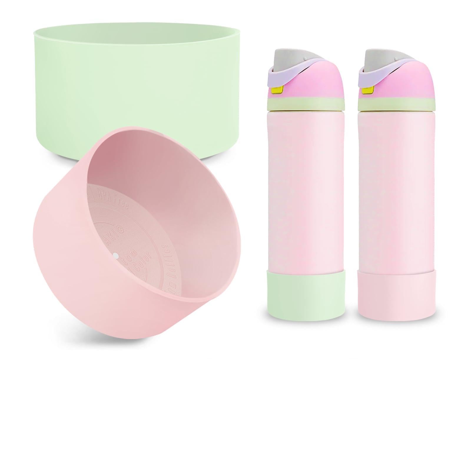 Kaitiaki 2PCS Silicone Boot for Owala 24oz FreeSip Water Bottle, Anti-Slip Scratch-Resistant Bottom Sleeve, Protective Sports Bottles Accessories, BPA-Free (Blush Sand+Seafoam Glow)