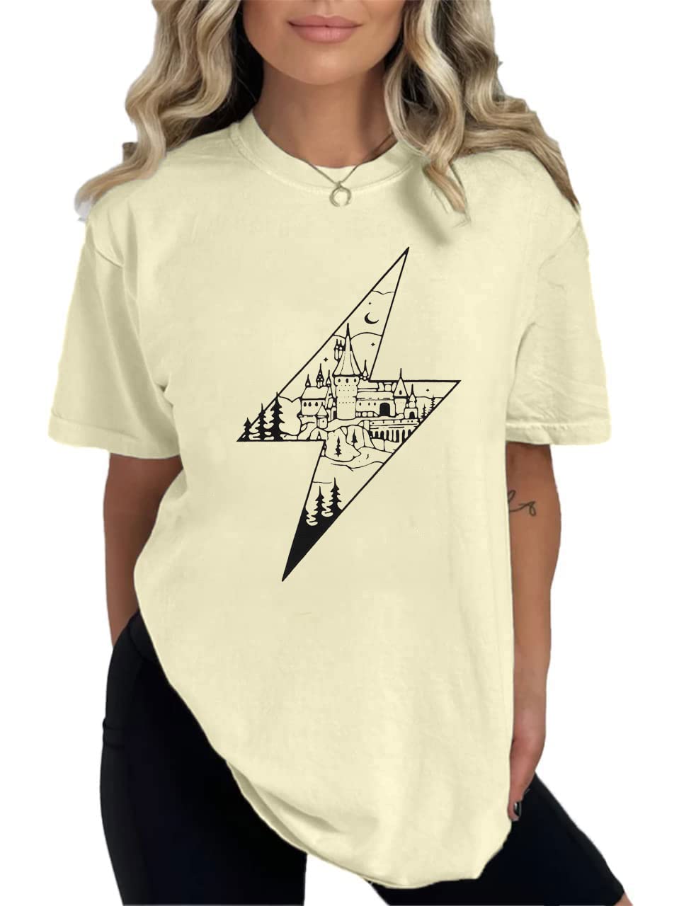 LOTUCYMagic Castle Shirt Women Oversized Magic Kingdom Family Vacation T-Shirt Casual Holiday Short Sleeve Tops