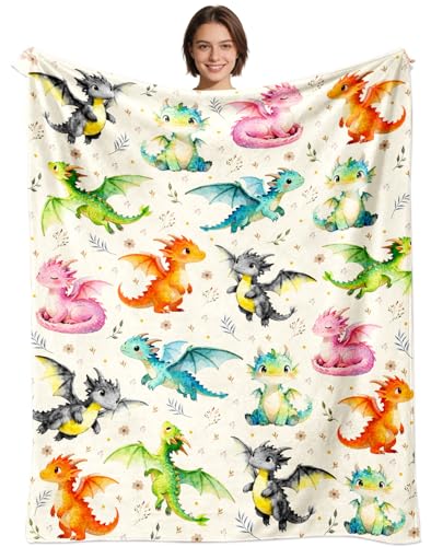 COLDRICH Dragon Blanket Gifts for Boys Girls Dragon Lovers Plush Cozy Flannel Cute Dragons Throw Blanket Funny Animal Dragons Themed Stuff Birthday Bed Room Decor Travel 50 x 40