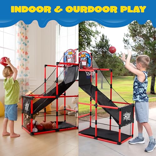 Image of JOYIN Red Arcade Basketball Game Set, Indoor Basketball Hoop for Kids 3+ Years Old, Easy Set Up Sports Toy with 4 Balls, Gifts for Boys and Girls