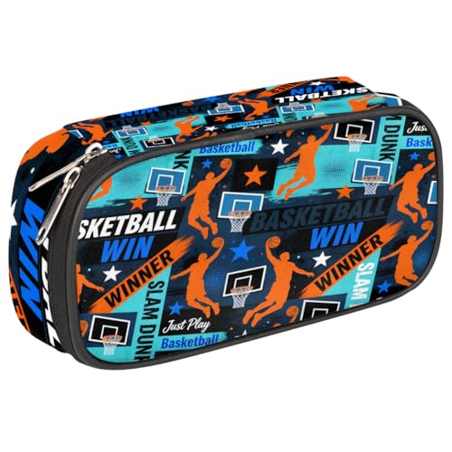 Image of Pardick Basketball Graffiti Big Capacity Pencil Case Pencil Pouch with Zipper, Pen Marker Stationery Bag Art Supply Storage Organizer Box Portable Stationery Storage Bag Pen Holder for Boys Girls