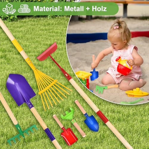 Aragallant Schubkarre für Kinder, 14-teiliges Kinder Schubkarre Garten Set mit Schaufel, Rechen, Gabel, Arbeitshandschuhen, Gartengeräte Kinderschubkarre mit Zubehör, Gartenwerkzeug Kindergartenset