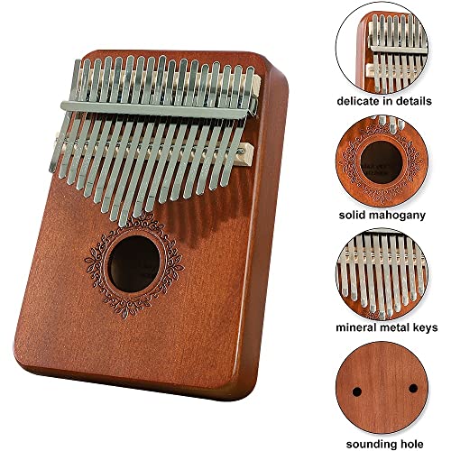 Kalimba Thumb Piano 17 Keys Portable Finger Piano, Retro Style Mbira Finger Piano with Study Instruction and Tune Hammer, Gifts for Music Beginners Lovers Players