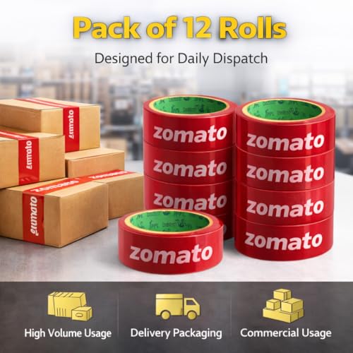 Image of Zomato Food Packing Tape (1 Inch X 65 Meter in | Pack of 12