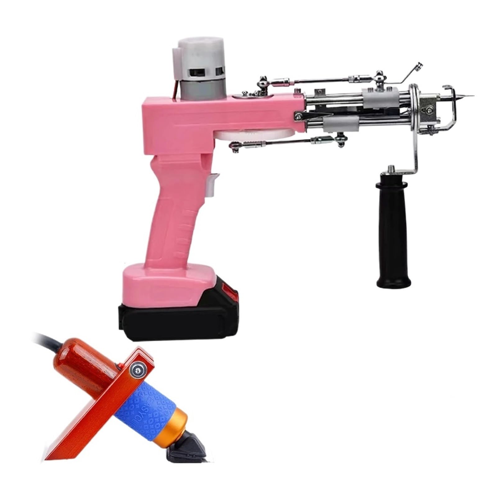 Pistolet Do Tuftingu Bezprzewodowy Akumulator Litowy 2 W 1 Dywanów Elektryczny Zasilany Baterią Zestaw Pistoletu Bezpieczny I łAtwy W UżYciu(Pink SET)