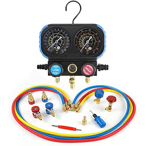 AC Gauges Set R134A R1234YF R404A R12 Refrigerant Recharge Kit, Automotive A/C Manifold Gauge Set, Car AC Charging Kit Freon Recharge Kit AC Pressure Gauge Set Air Conditioning Tools & Equipment Cover
