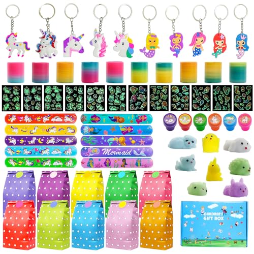Liangding Cadeau Enfants, Pinata Kit Anniversaire Fille Licorne Sirène Sac de Fête, Invites avec Bracelet à Mousqueton Porte-clés