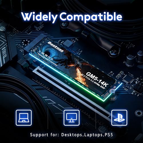 Image of Bestoss NVMe M.2 2280 SSD 2TB Internal Gen5, Up to 14000MB /s, DRAM Cache | Tailored for Gamers, Video Editors, High-End Creators, and AI Developers Demanding Blazing-Fast Speed