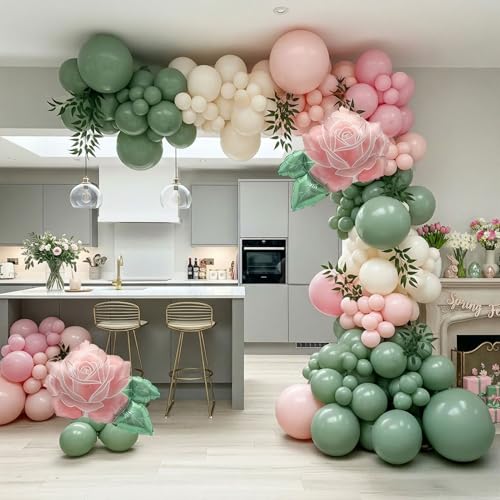 Spring Balloon Arch Kit Baby in Bloom Baby Shower Decorations with Pastel Sage Green Pink Balloon Garland with huge flower mylar balloons for Boho baby girl Birthday Mother's Day Floral Decor Supplies by kozee - Used condition - Image 6