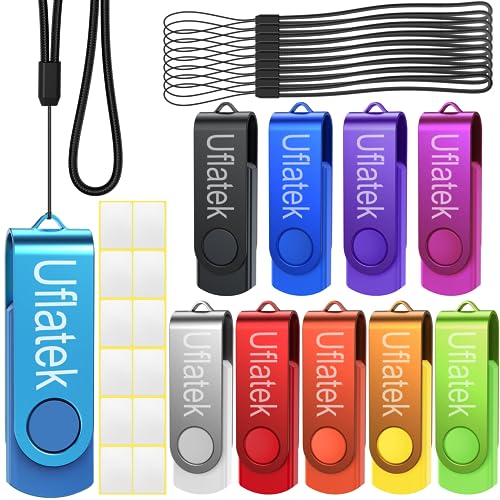 Uflatek USB Sticks 8GB USB 2.0 Speicherstick 10 Stück Bunt Memory Stick Metall Flash Drive Rotate USB-Flash-Laufwerk Mehrfarbig Thumb Drive Externer Datenstick mit Lanyard