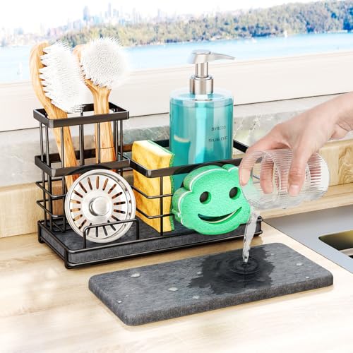 SWTYMIKI Kitchen Sink Caddy Organiser with Instant Drying Stone
