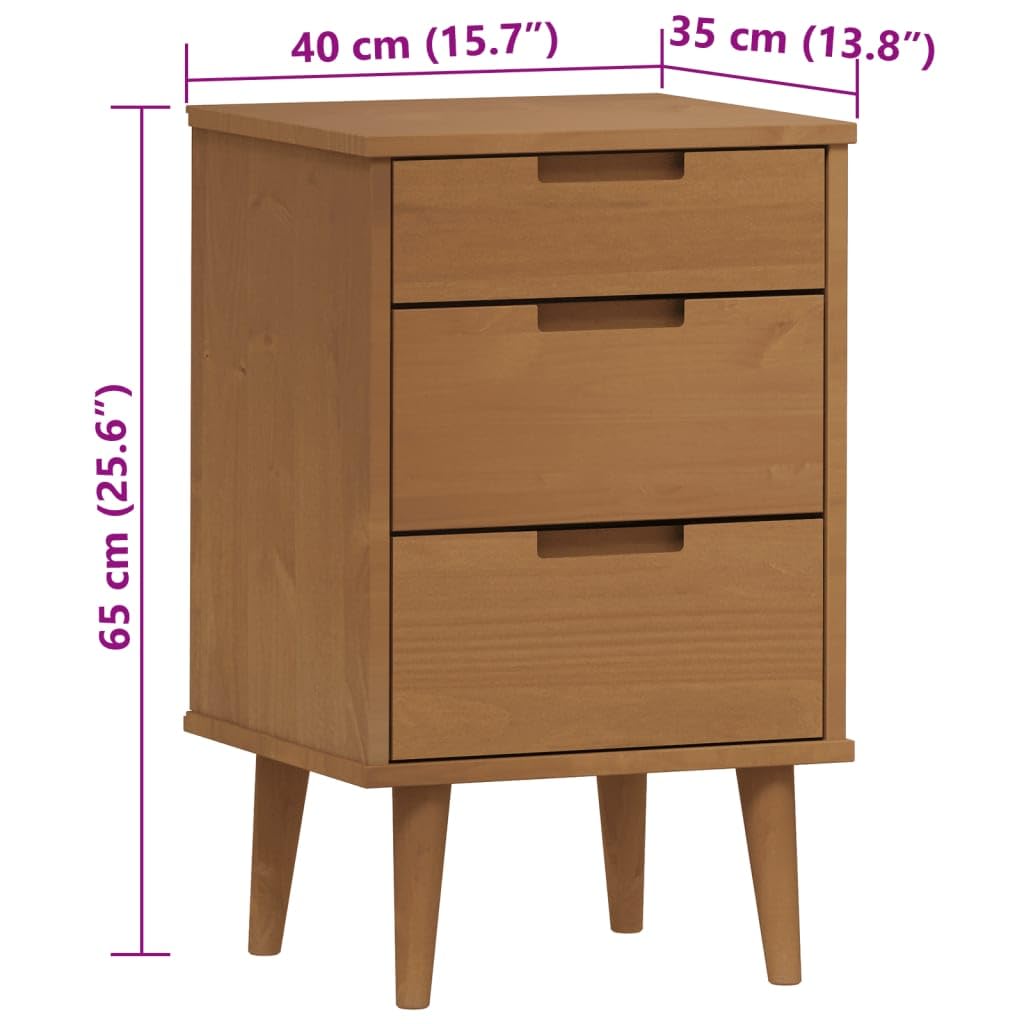 Homgoday Armoire de sol Mobilier de bureau, Table de chevet marron MOLDE 40 x 35 x 65 cm en bois massif de pin, Buffet Armoire, Table de chevet pour chambre à coucher