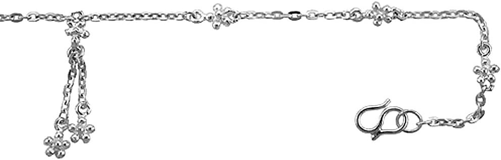 Sterling Silver Anklet with Teeny Flowers, fits 9-10 inch Ankles