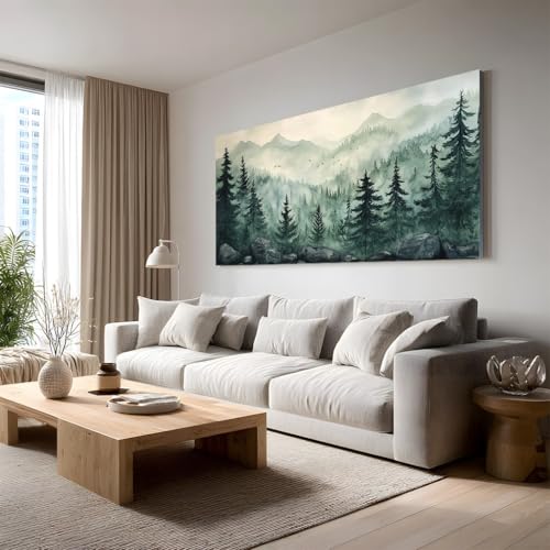 Décoration de Salon Nature avec ce grand tableau paysage montagne oiseau