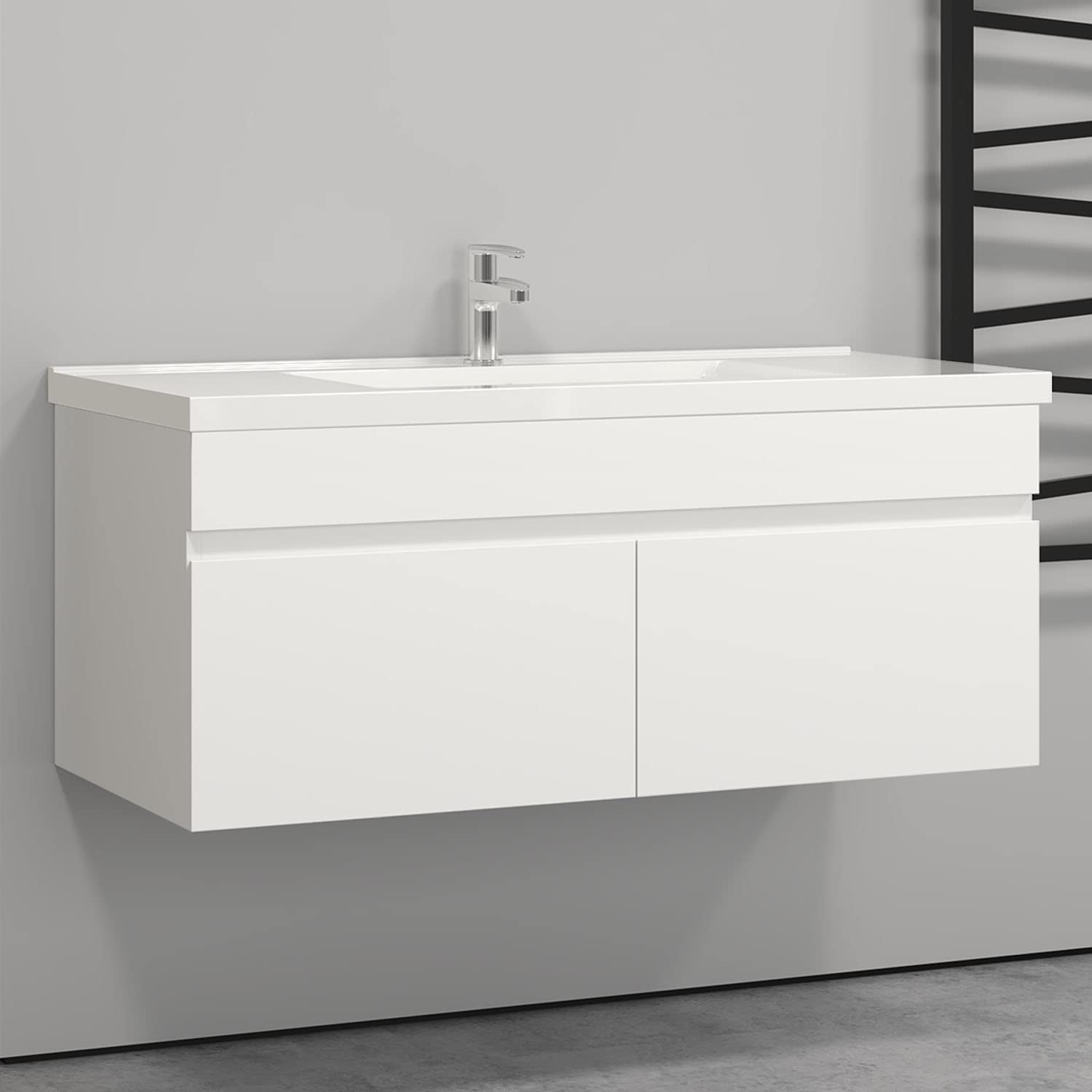 AICA sanitaire Ensemble de Meuble Salle de Bain Blanc Clair 99cm+Vasque+Miroir+Colonne Meuble Salle de Bain-Armoire de Rangement-Meubles-lavabos