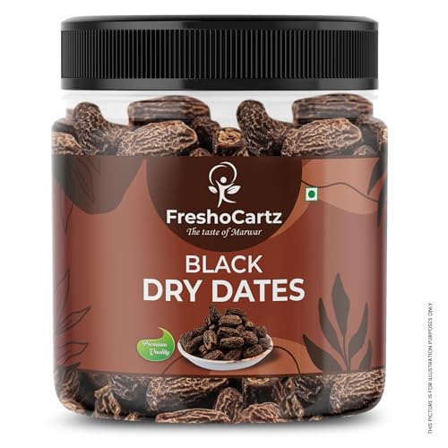 Image of FreshoCartz Premium Black Dry Dates 250gm | Khajoor | Indian Chuhara | Dry Kharek in Jar Pack | Ideal for Gifting, Traditional Recipes & Every Day Use