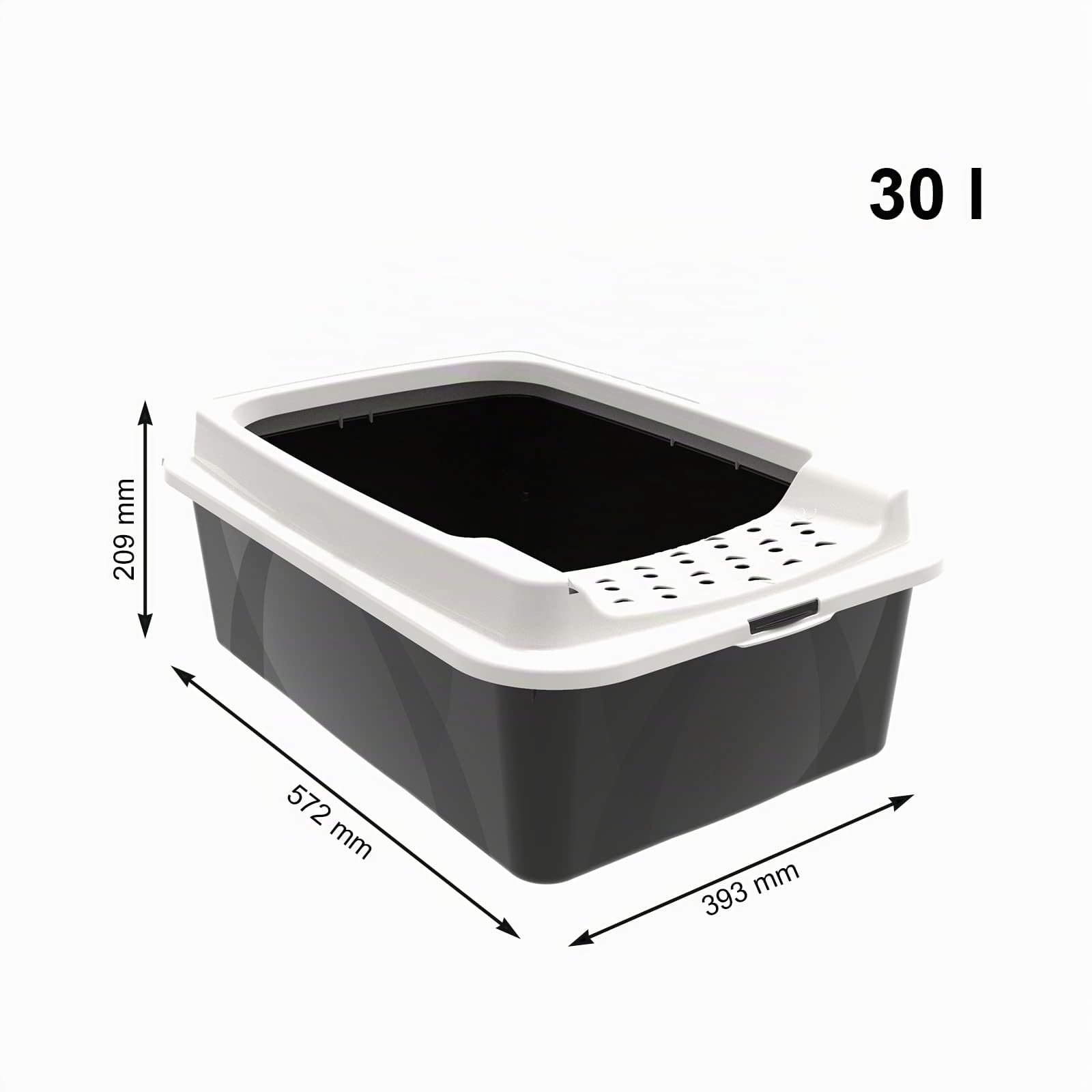 Rotho MyPet Eco Bonnie Bac à litière pour Chat avec entrée supérieure en Plastique recyclé Noir/Blanc Taille M 57,2 x 39,3 x 20,9 cm