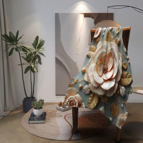 Manta para Sofá 240 x 260 Flores Blancas, Mullida Mantas para Cama 180 de Franela, Cálida Reversible Manta Polar de Microfibra para Cubre Colchas, 260x240 cm D13