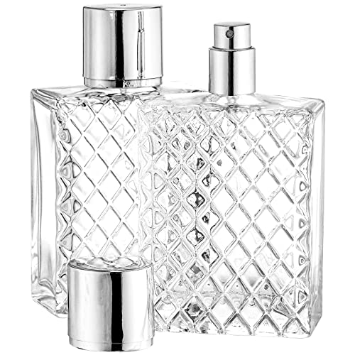Lawei 6 Pack Refillable Spray Bottles Perfume Atomizer, 100ML 3.4oz Glass Empty Fine Mist Spray Bottle, Clear Portable Square Fragrance Dispenser Bottle with Sprayer for Travel, Silver4
