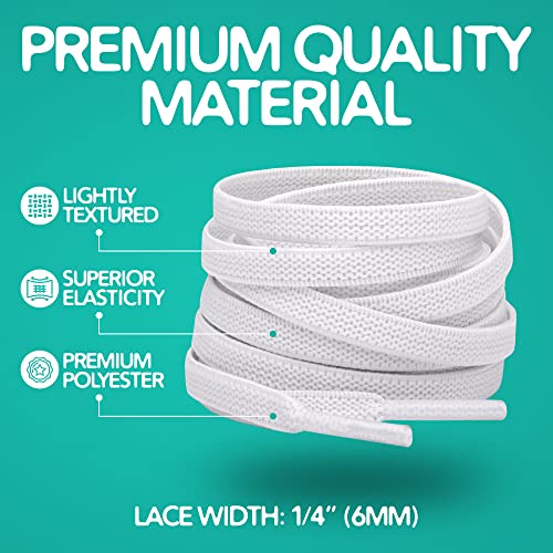 Miscly Flat Elastic Shoelaces [1 Pair] Flat Stretch Shoe Laces (54″, White) #TOP4