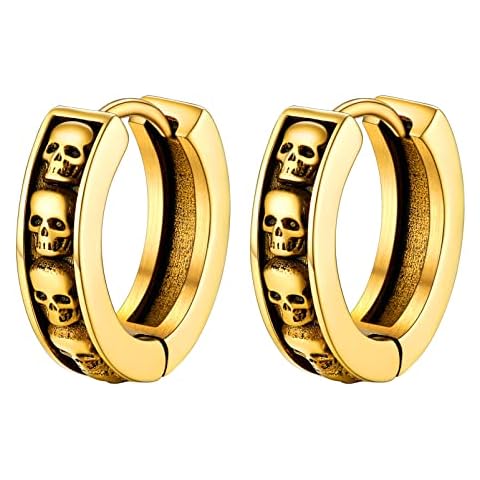 PROSTEEL Pendientes Creolo Calavera Aros Oro para Caballero Cover