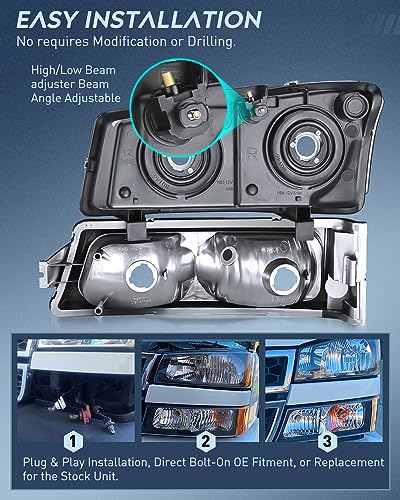 Image of Nilight Headlight Assembly for 2003 2004 2005 2006 Chevy Silverado Avalanche 1500 1500HD 2500 2500HD 3500 Chevrolet Pickup Replacement Headlamp Black Housing Amber Reflector Bumper Lamp Set