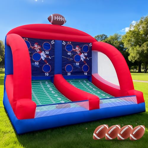 OZIS Inflatable Carnival Games with 4 Balls - Football Toss Throwing Target with Powerful Blower Easy Setup for Indoor/Outdoor Commercial Birthday Parties and Lawn Interactive Game