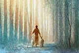HavenLight Yongsung Kim - He Leadeth Me Painting - Jesus Walking with Two Lambs in A Forest of Tall