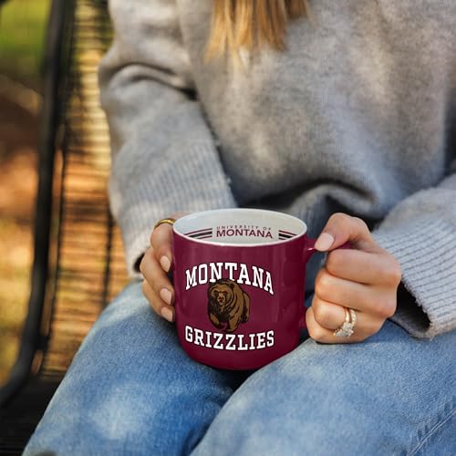 Image of Logo Brands NCAA Montana Grizzlies 15 oz Stripe Coffee Mug - Vintage Team Logo, Inside Print & Stripes, Microwave & Dishwasher Safe- Great Gift For Fans & Alumni