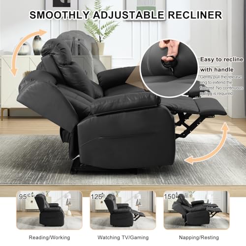 Image of Loveseat Recliner Sofa,3 Seater RV Recliner Couch, Manual Reclining Loveseat with Console for Living Room, Home Theater Seating with AC /USB C /USB and Drawer (Black, 3 Seater + Console)